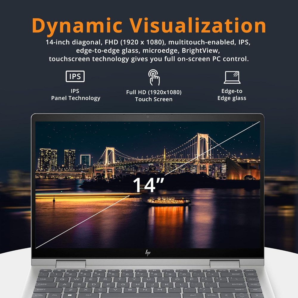 [Factory REfurbished] HP Envy x360 2-in-1 14" FHD Touchscreen Laptop, Intel Core i7-1355U, 16GB RAM, 1TB SSD, Backlit Keyboard, 5MP Camera, Fingerprint Reader, Wi-Fi 6E, Win 11