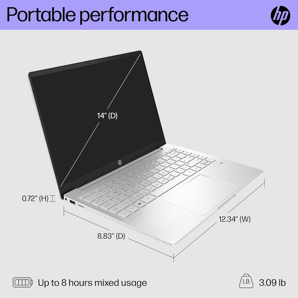 HP  Pavilion  14" 2880 x 1800 90Hz OLED | Intel Core i7-1355U 10-Core 16GB DDR4 | 1TB SSD | Windows 11 Pro | Wi-Fi 6E - Backlit KB - 5MP Camera - Silver