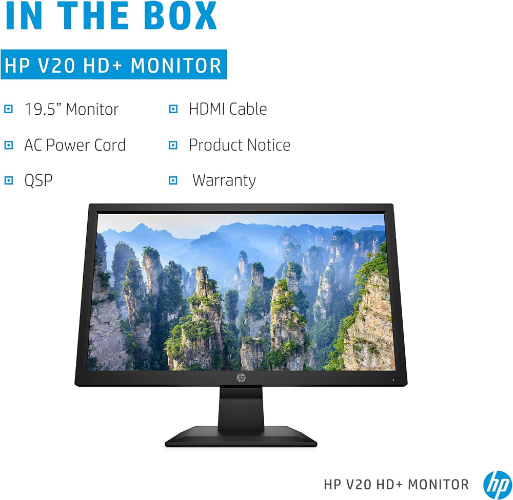 HP V20 HD+ Monitor | 19.5-inch Diagonal HD+ Computer Monitor with TN Panel and Blue Light Settings | HP Monitor with Tiltable Screen HDMI and VGA Port