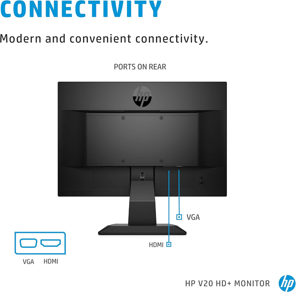 HP V20 HD+ Monitor | 19.5-inch Diagonal HD+ Computer Monitor with TN Panel and Blue Light Settings | HP Monitor with Tiltable Screen HDMI and VGA Port