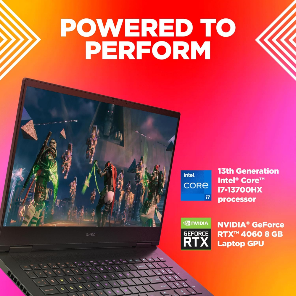 HP OMEN 16 16.1" FHD 165Hz Gaming Laptop (Intel 13th Gen Core i7-13700HX, 16GB DDR5 RAM, 1TB SSD, Geforce RTX 4060 8GB) Backlit Gaming Laptop, WiFi 6E, IST Cable, Win11
