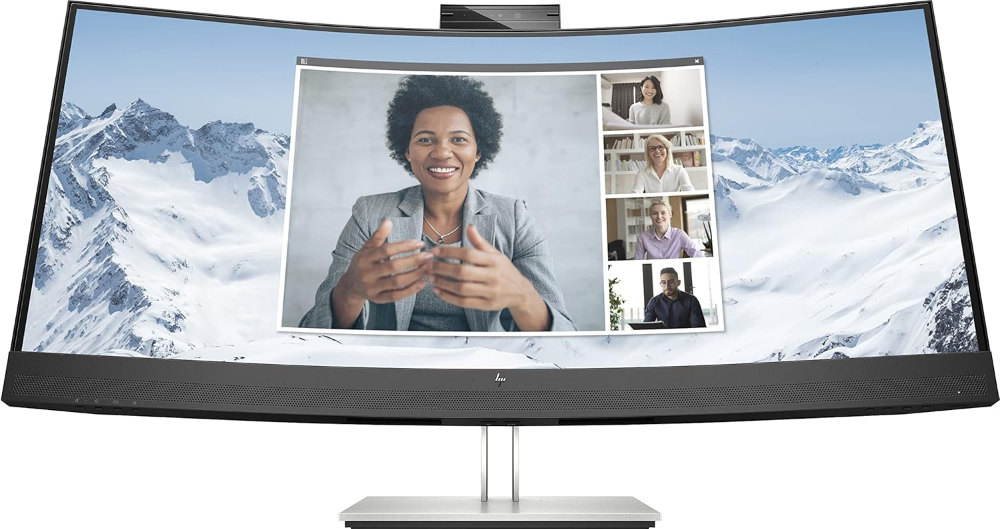 HP EliteDisplay E34m G4 34 inch Curved 2440 x 1440 2K WQHD LED-Backlit LCD Conferencing Monitor, USB-C, HDMI, USB Hub, DisplayPort, Camera, Built-in Speaker and Desk Mount Monitor Stand