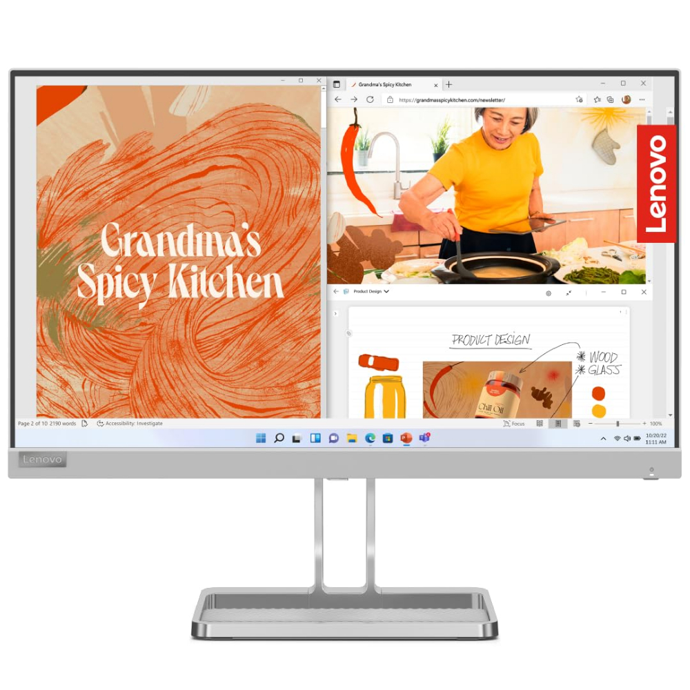 Lenovo L22i-40 21.5" FHD Monitor, Integrated Speakers, Cloud Grey Color,  Connectivity: 1 VGA, 1 HDMI 1.4