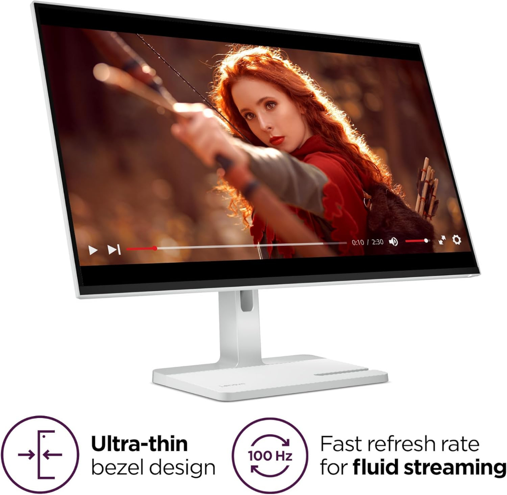 Lenovo L27q-4A 27" QHD Monitor, Integrated Speakers, Tilt/Swivel/Pivot/Height Adjustable Stand, Cloud Grey Color or black