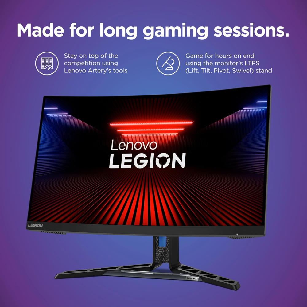 Lenovo Legion R27fc-30 Gaming Lift/Tilt/Pivot/Swivel Stand  Monitor, 27" FHD Curved, Raven Black color