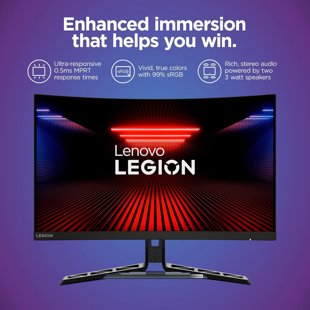 Lenovo Legion R27fc-30 Gaming Lift/Tilt/Pivot/Swivel Stand  Monitor, 27" FHD Curved, Raven Black color