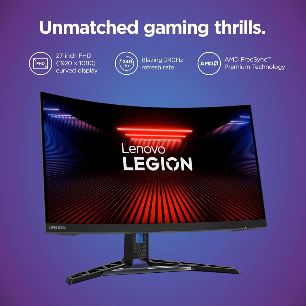 Lenovo Legion R27fc-30 Gaming Lift/Tilt/Pivot/Swivel Stand  Monitor, 27" FHD Curved, Raven Black color
