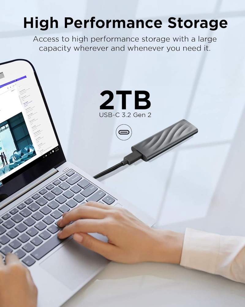 Lenovo 2TB PS8 Portable SSD External Type-C USB 3.2 Gen 2 High Data Transfer Speed, Compatible with PC, Mac, Android