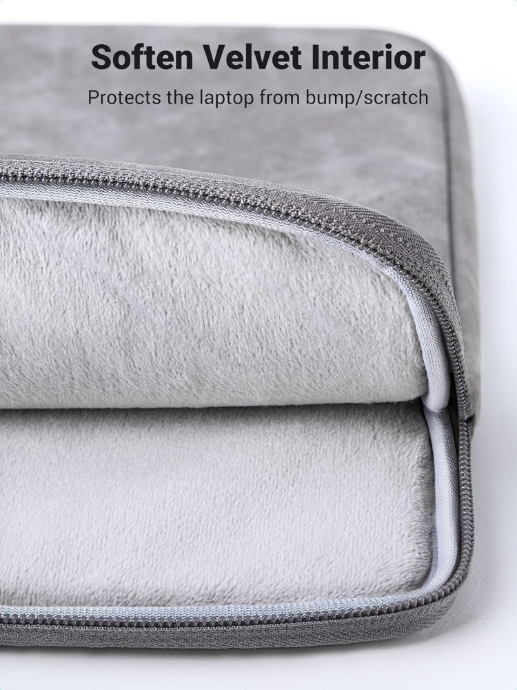 UGREEN 13.3 Inch Laptop Case PU Suede Leather Soft Padded Zipper Cover Sleeve Case Compatible with MacBook Air/ Pro  Water Resistant Bag Protective Briefcase, Gray