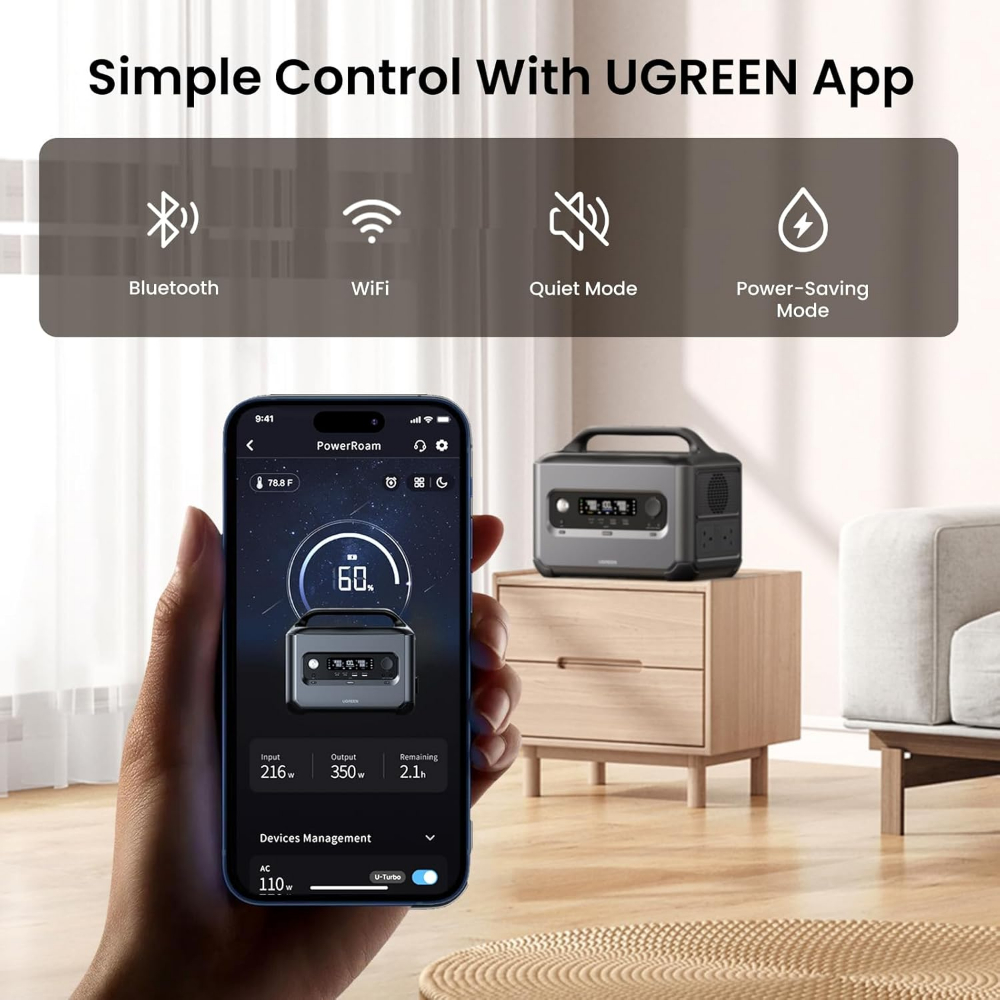 UGREEN Portable Power Station 1024Wh PowerRoam 1200 Solar Generator, LiFePO4 Battery, 1.5H Fast Charging, 1200W AC Outlets(2500W Peak) for Outdoor Camping/Home Backup/RVs (Solar Panel Optional)