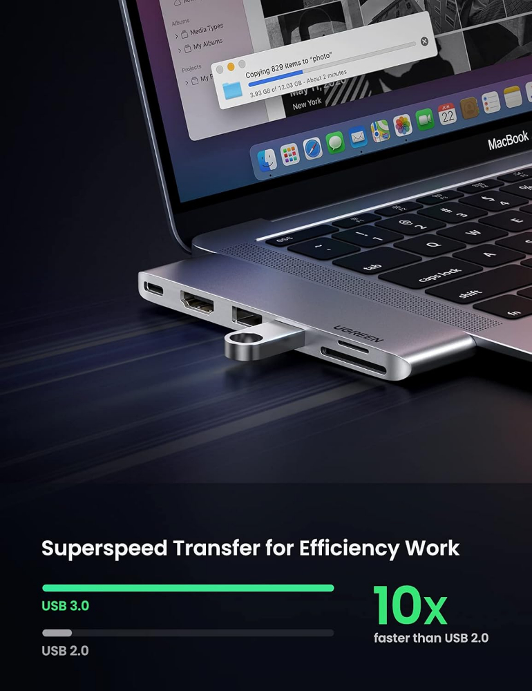 UGREEN 6 in 2 4K HDMI USB C Hub Adapter Compatible with MacBook Pro Air M2 M1 2022 to 2016, Multiports USB 3.0 5Gbps, Thunderbolt 3 6K Video, 100W PD, 40Gbps Transmission, SD TF Card Reader