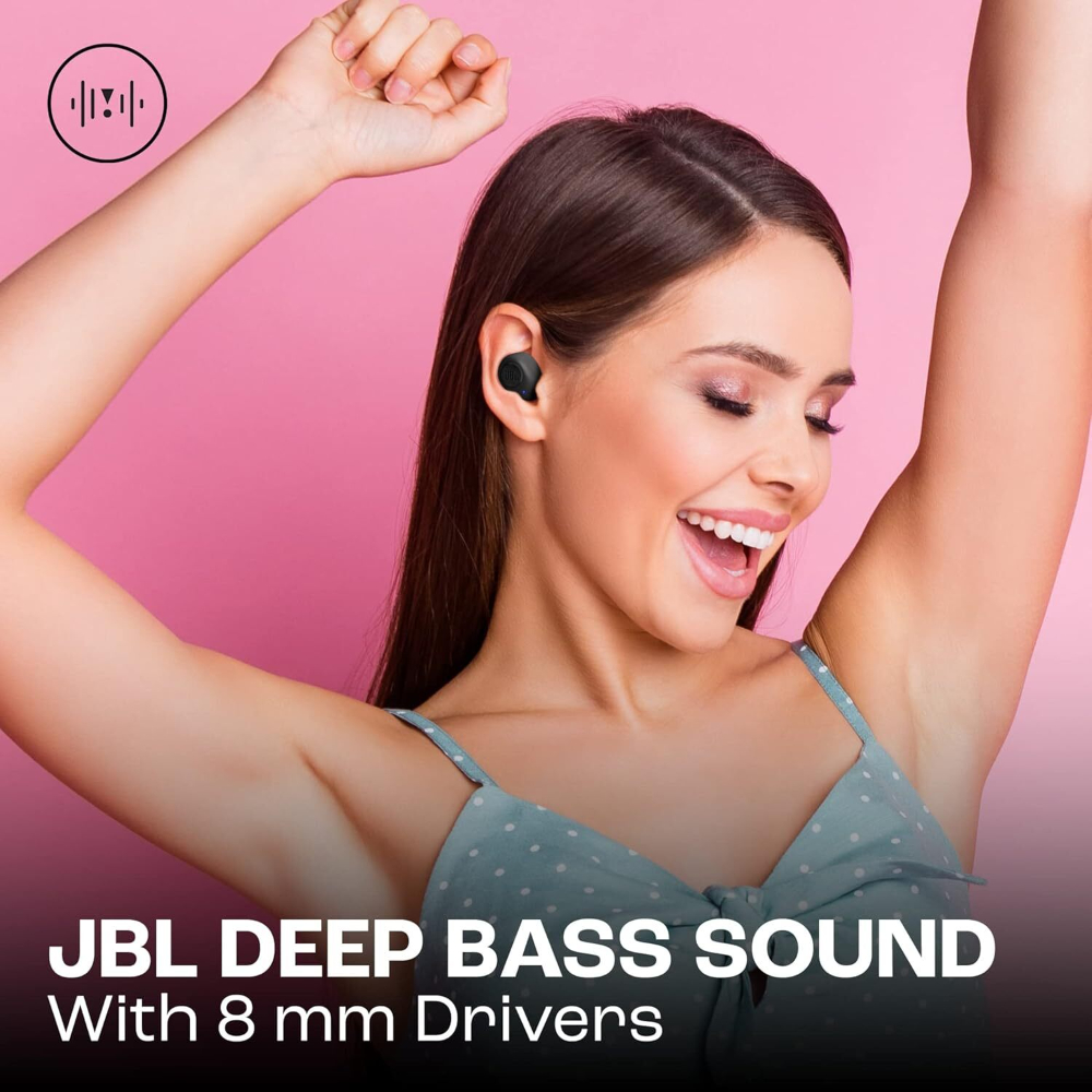 JBL Wave Buds In-Ear Wireless Earbuds with IP54 and IPX2 Waterproofing, Powerful Bass and 32-Hour Battery Life, Black