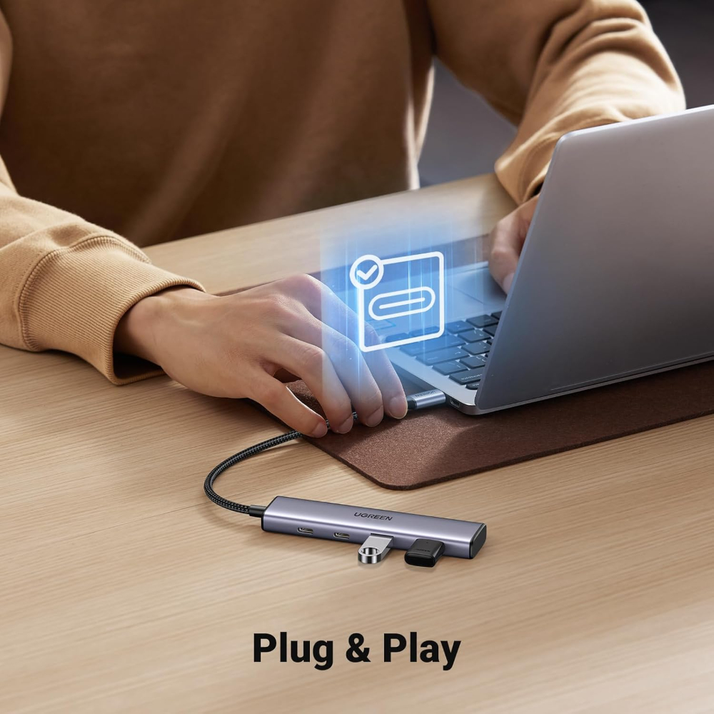 UGREEN USB C Hub, 4 Port USB C Splitter 5Gbps with 2 USB C and 2 USB A Data Port, Aluminium Type C to Multiple USB Adapter