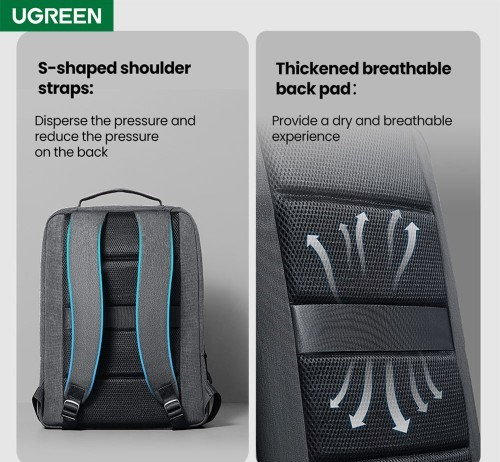 UGREEN 15.6" Laptop Backpack – Ergonomic Shockproof & Waterproof Travel Bag (Dark Grey)