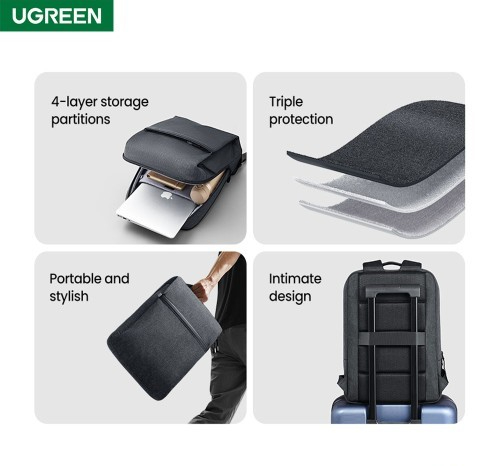 UGREEN 15.6" Laptop Backpack – Ergonomic Shockproof & Waterproof Travel Bag (Dark Grey)