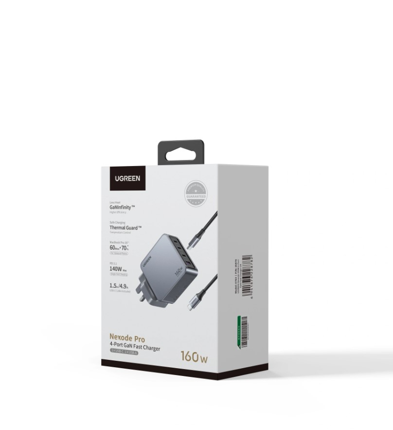 UGREEN Nexode Pro 160W GaN Fast Charger (UK) 4-Port High-Power Charger with 1.5M 240W USB-C Cable