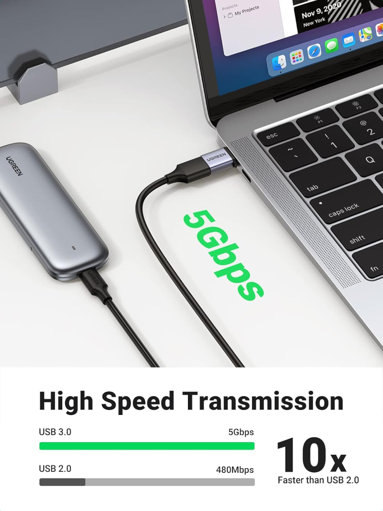 UGREEN USB C to USB A 3.2 10Gbps OTG Adapter With Lanyard