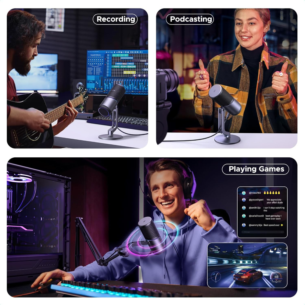 UGREEN USB Microphone 24bit/96KHz RGB Gaming Mic Cardioid Condenser PC Microphone Noise Reduction for Podcasting, Streaming, Recording with Quick Mute,
