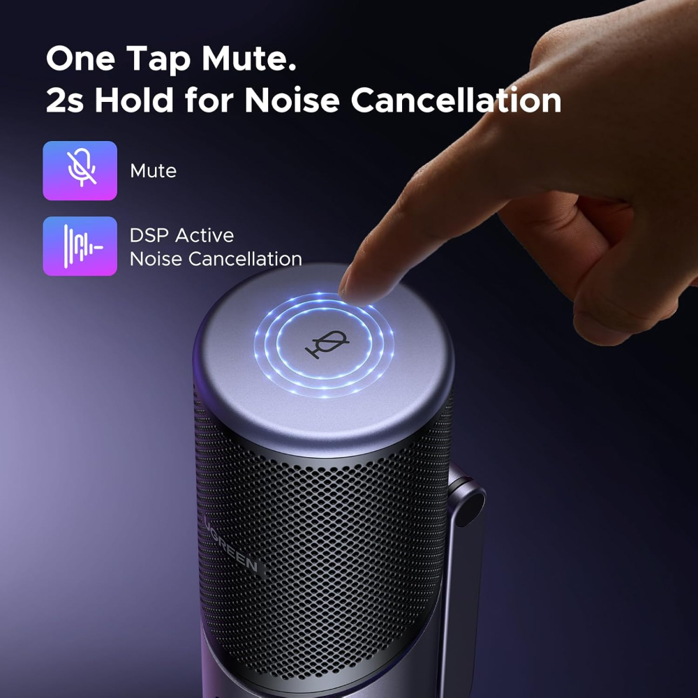 UGREEN USB Microphone 24bit/96KHz RGB Gaming Mic Cardioid Condenser PC Microphone Noise Reduction for Podcasting, Streaming, Recording with Quick Mute,