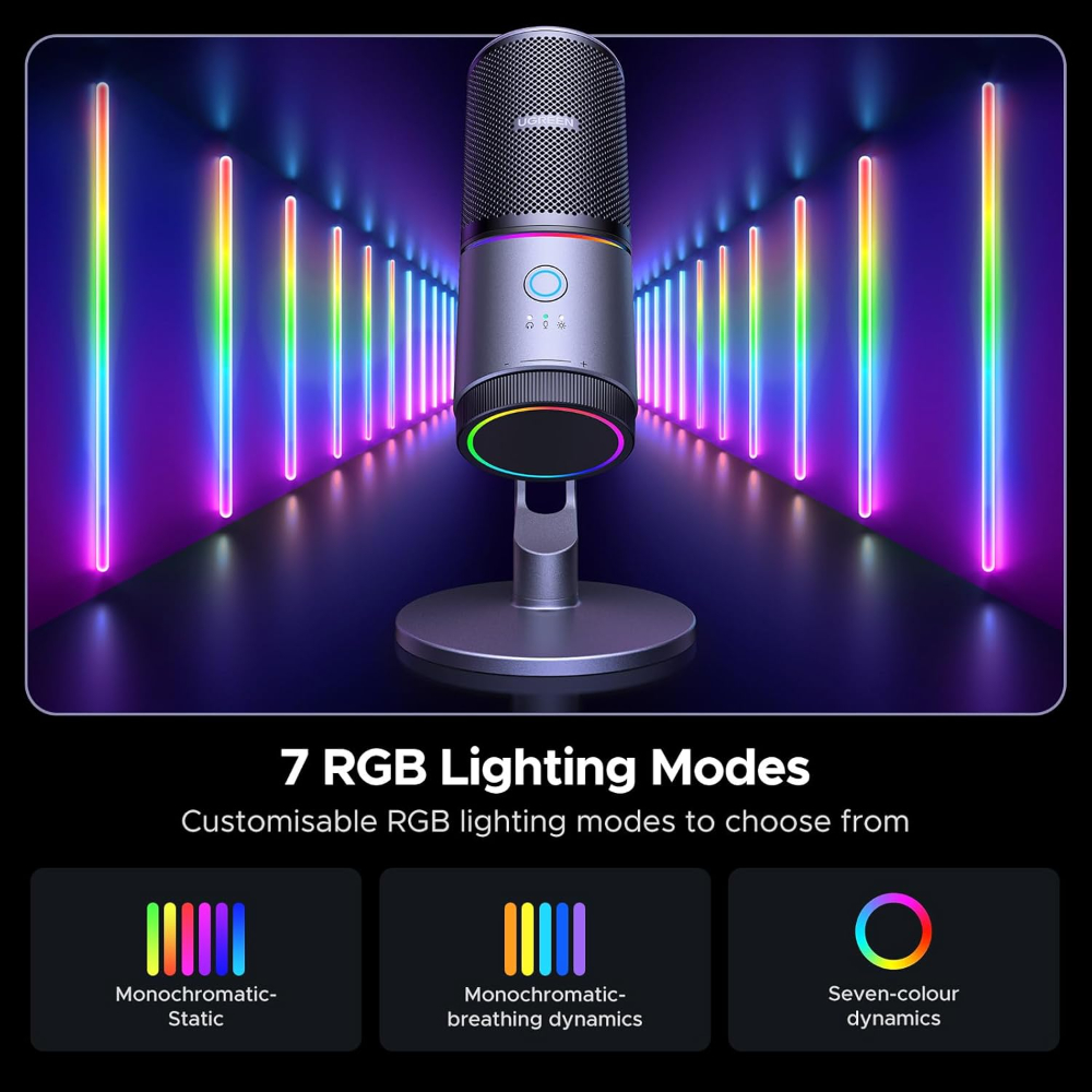 UGREEN USB Microphone 24bit/96KHz RGB Gaming Mic Cardioid Condenser PC Microphone Noise Reduction for Podcasting, Streaming, Recording with Quick Mute,