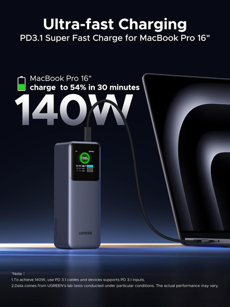 UGREEN Nexode Power Bank 25000mAh 200W PD 3.1 Laptop Portable Charger Fast Charging Smart Digital Display