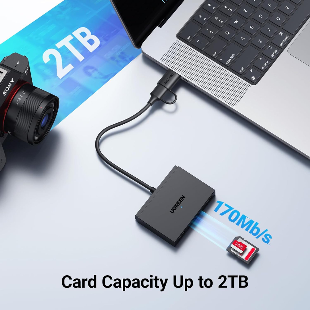 UGREEN 4 in 1 SD Card Reader USB C & OTG Adapter with SD, TF Card Slots and 2 USB 3.0 Ports 5Gbps