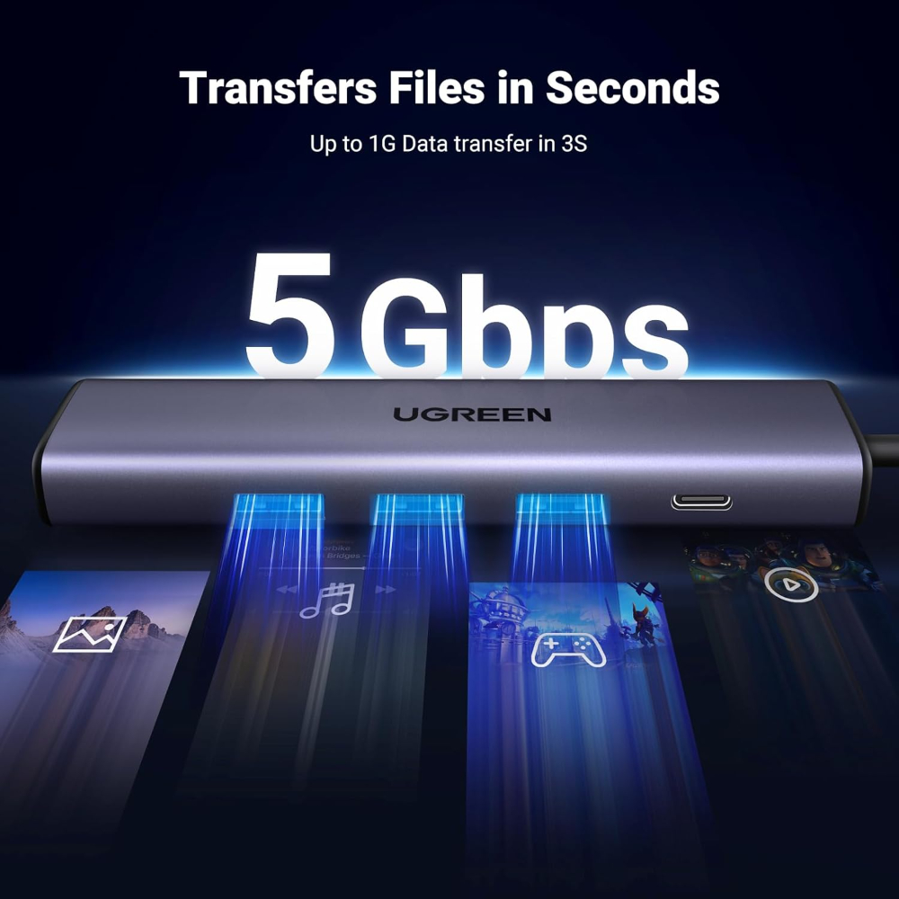 UGREEN USB to Ethernet Adapter, 5 in 1 USB Hub with Ethernet, Plug and Play, Multiport Network Adapter with 3 USB 3.0 Port, Gigabit RJ45, USB-C Power Port