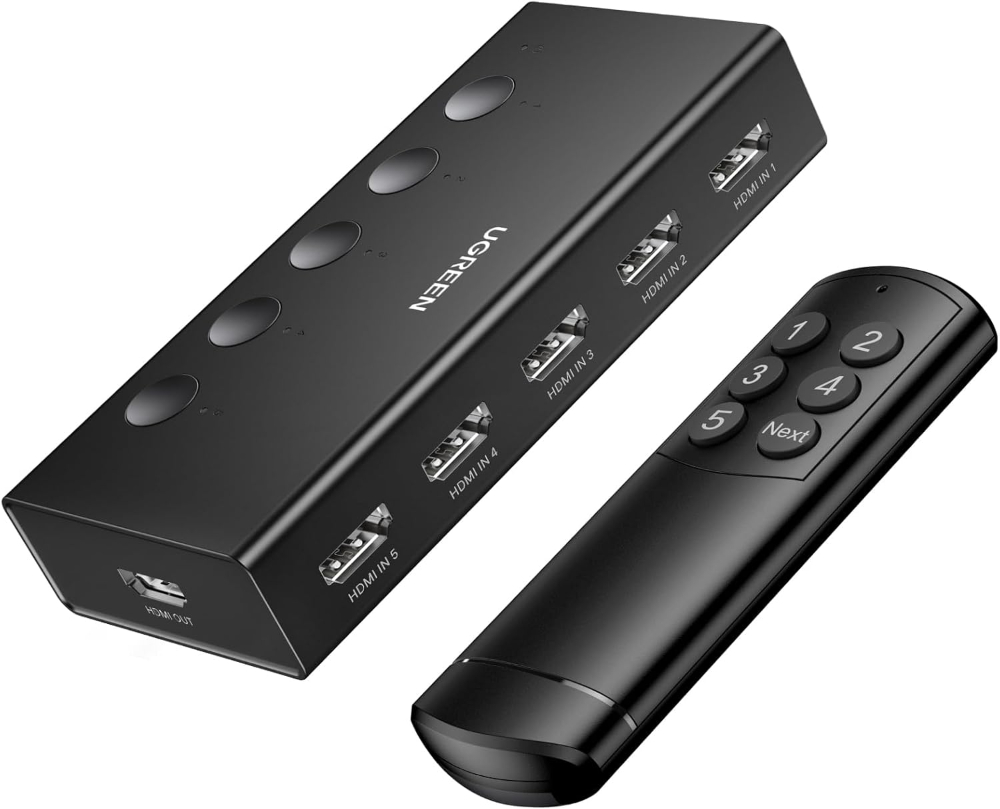 UGREEN HDMI Switch 5 in 1 Out, HDMI Splitter 4K@60Hz with Remote,