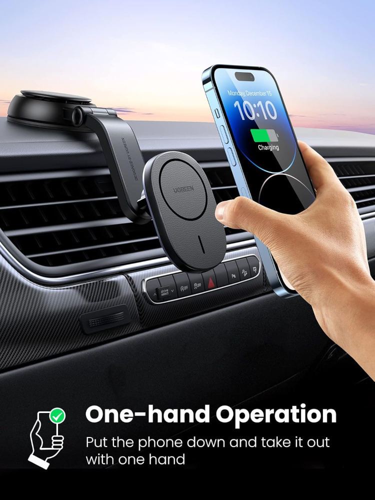 UGREEN Wireless Car Charger Stand Compatible with MagSafe Car Mount Charger, Qi 15W Air Vent Phone Holder Fast Charge