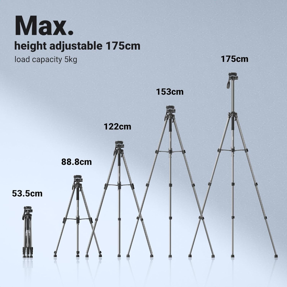 UGREEN Camera Tripod Stand 69''/175cm Heavy Duty Stand Adjustable Professional Tripod Holder