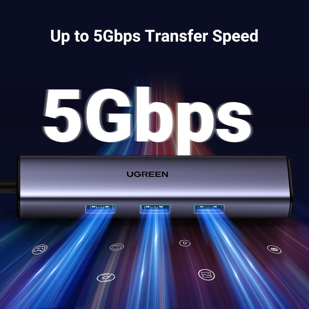 UGREEN USB C to Ethernet Adapter, 4 in 1 USB C Hub Ethernet with 3 USB 3.0 Ports/Gigabit Rj45