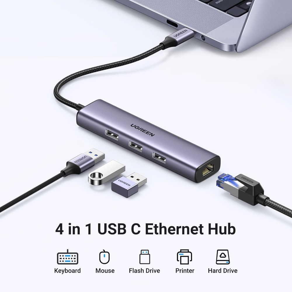 UGREEN USB C to Ethernet Adapter, 4 in 1 USB C Hub Ethernet with 3 USB 3.0 Ports/Gigabit Rj45