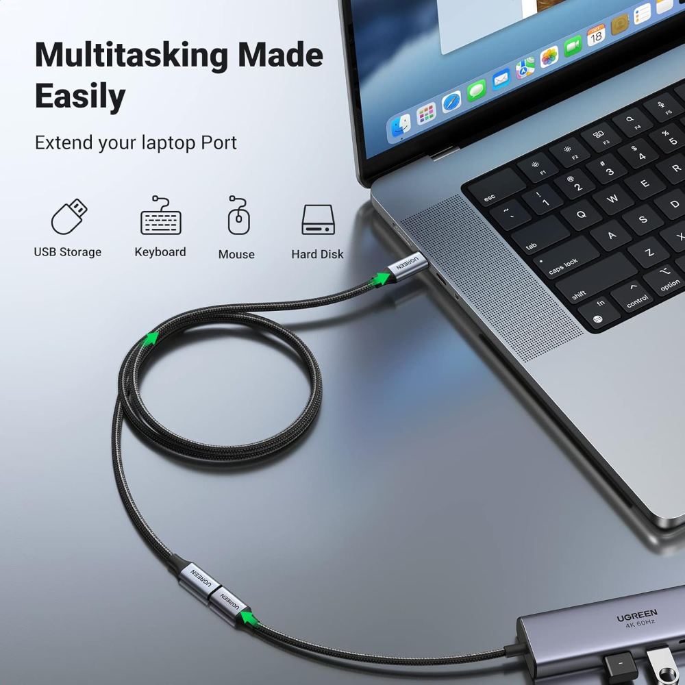 UGREEN USB C Extension Cable 10Gbps Type C Male to Female Extender Cord  Braided 100W Fast Charge 4K 60Hz Video Display