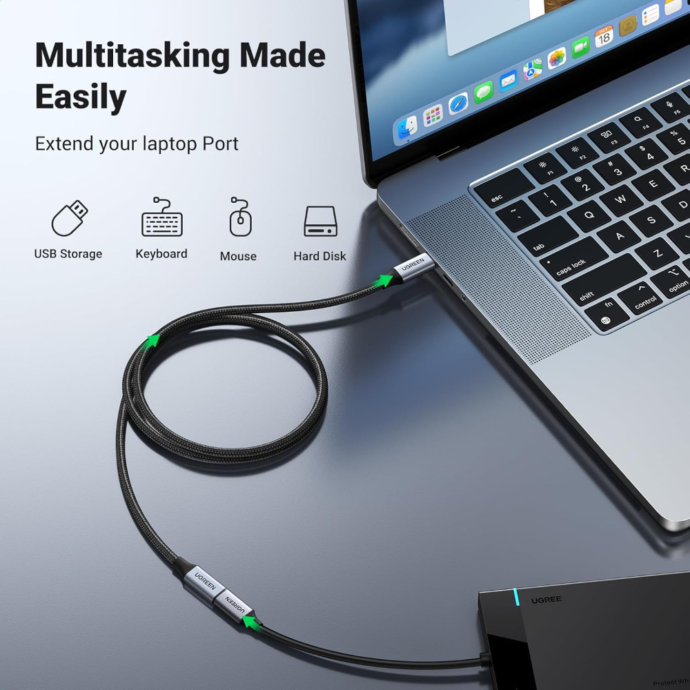 UGREEN USB C Extension Cable 10Gbps Type C Male to Female Extender Cord  Braided 100W Fast Charge 4K 60Hz Video Display