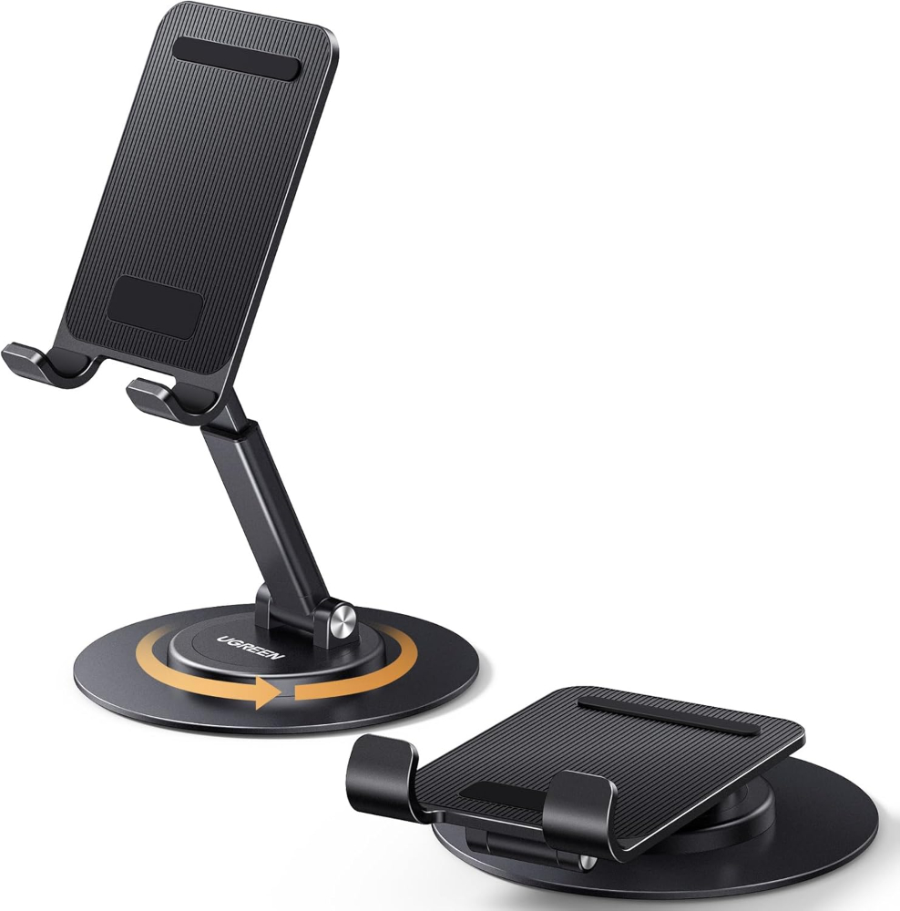 UGREEN Phone Stand iPhone Desk Holder Swivel 360° Rotating Base Adjustable Height Foldable Mobile Travel Mount