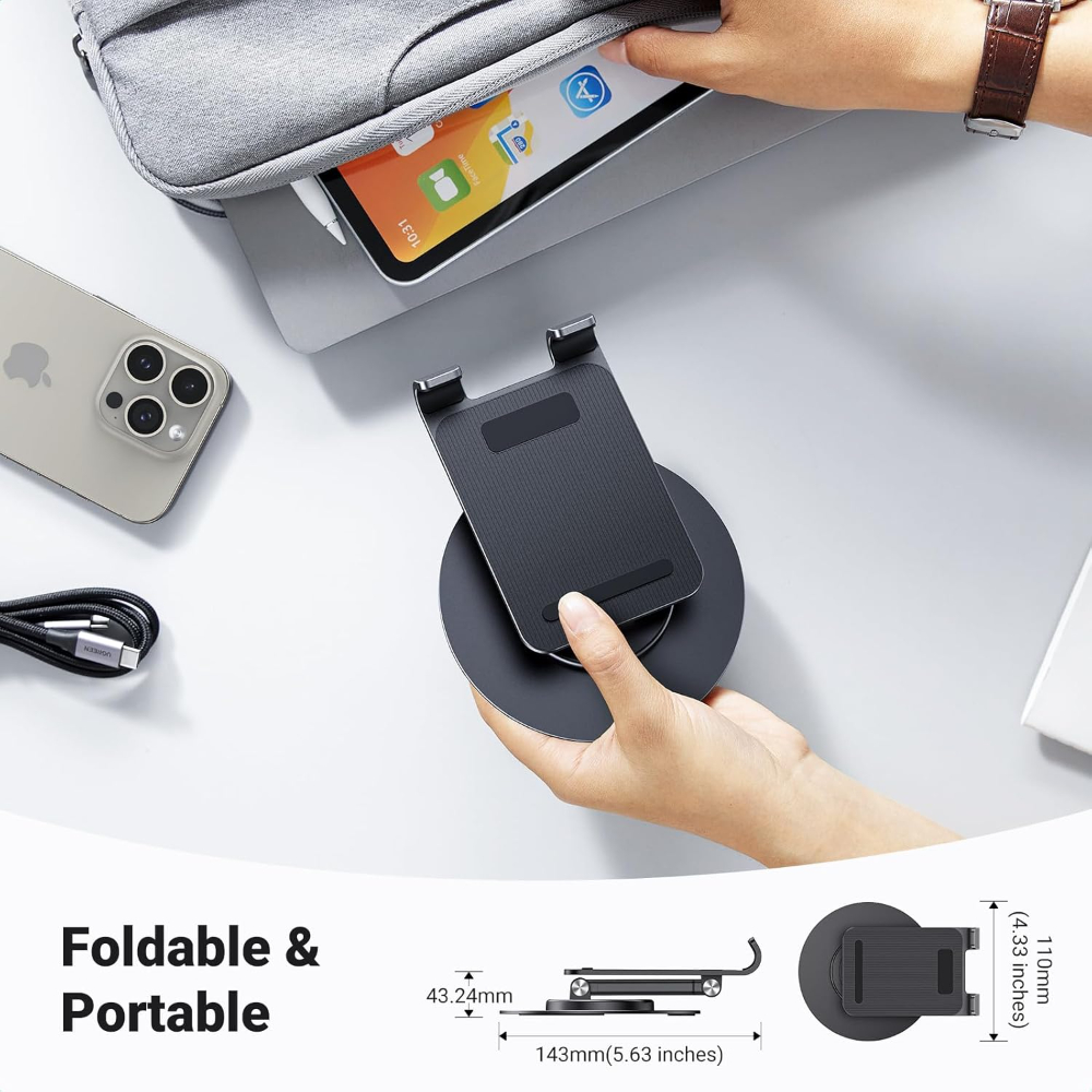 UGREEN Phone Stand iPhone Desk Holder Swivel 360° Rotating Base Adjustable Height Foldable Mobile Travel Mount