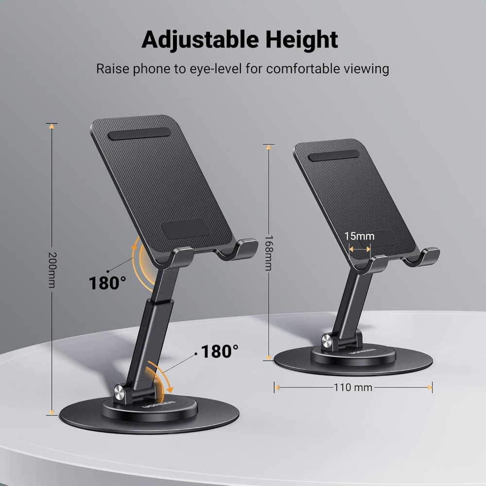 UGREEN Phone Stand iPhone Desk Holder Swivel 360° Rotating Base Adjustable Height Foldable Mobile Travel Mount