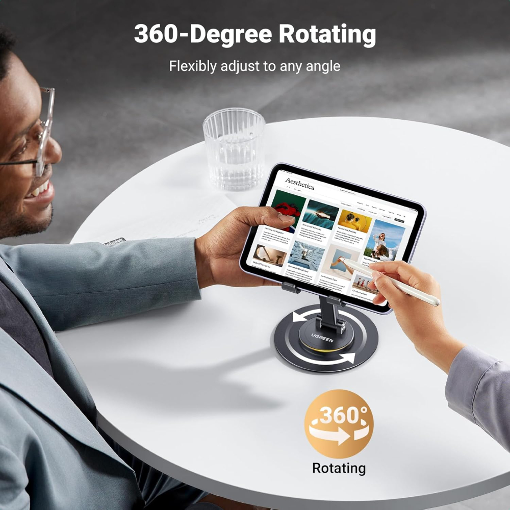 UGREEN Phone Stand iPhone Desk Holder Swivel 360° Rotating Base Adjustable Height Foldable Mobile Travel Mount