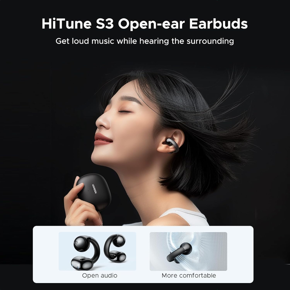 UGREEN HiTune S3 Open Ear Earbuds Bluetooth 5.4 Clip On Wireless Headphones