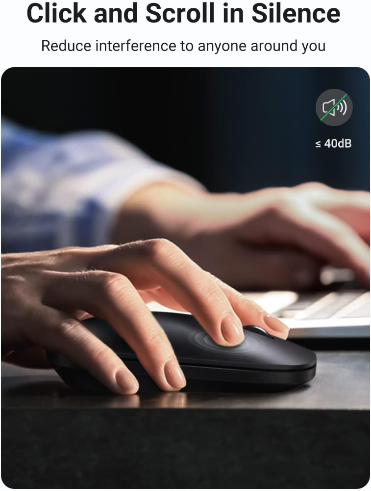UGREEN Wireless Bluetooth Mouse USB 2.4G Silent Mice Cordless Slim, 4000 DPI Tracking 18-Month Battery Life