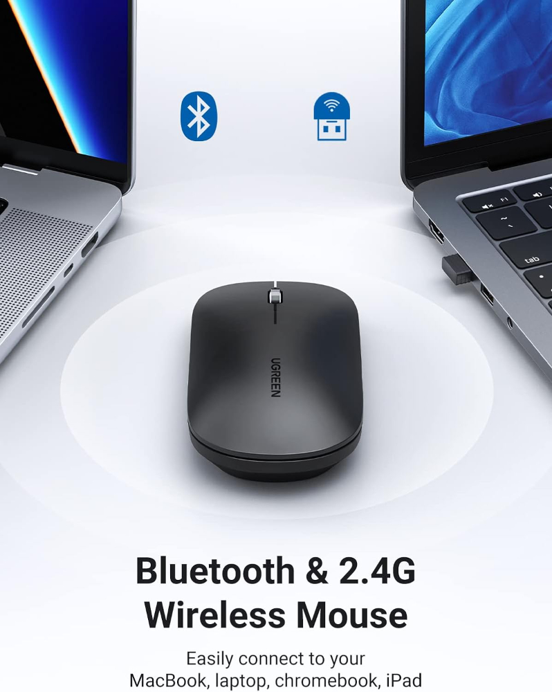 UGREEN Wireless Bluetooth Mouse USB 2.4G Silent Mice Cordless Slim, 4000 DPI Tracking 18-Month Battery Life
