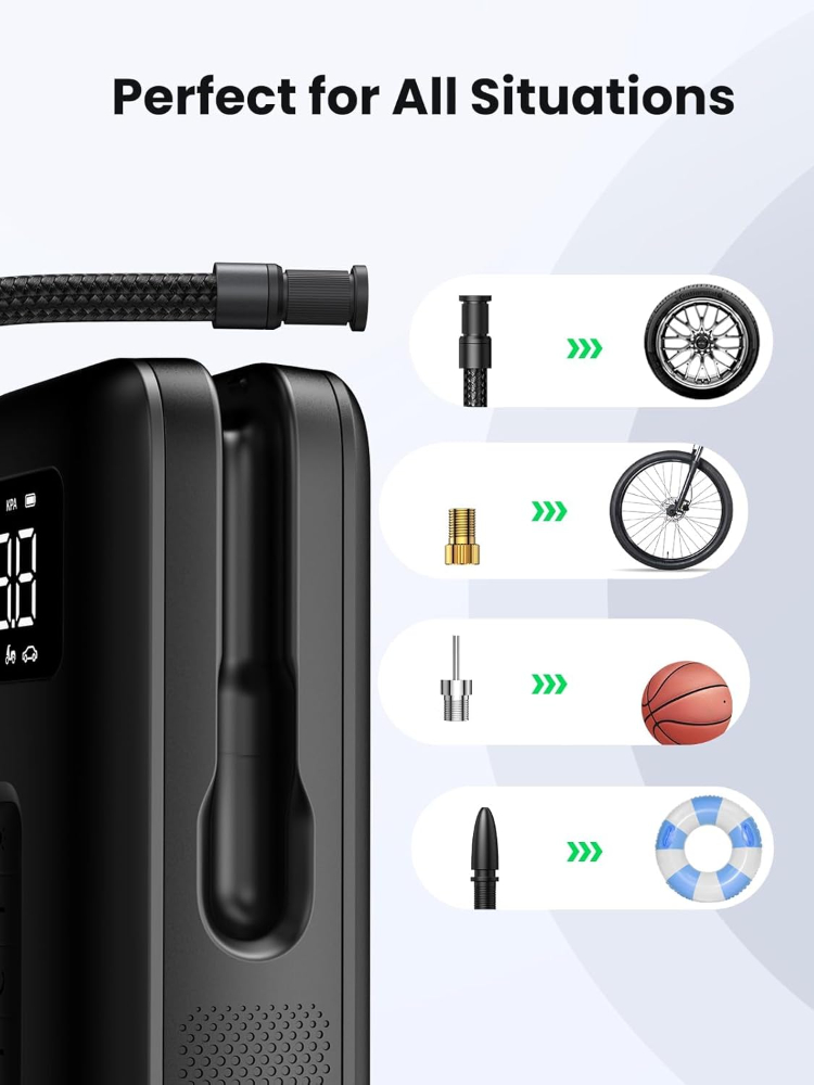 UGREEN Tire Inflator Portable Air Compressor 【2026 Upgrade Long Battery Life】150PSI Air Pump with Battery LED Light Cordless Tire pump for Cars Bikes Motorcycle Balls