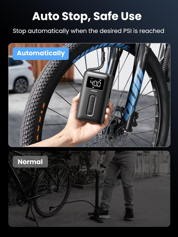UGREEN Tire Inflator Portable Air Compressor 【2026 Upgrade Long Battery Life】150PSI Air Pump with Battery LED Light Cordless Tire pump for Cars Bikes Motorcycle Balls