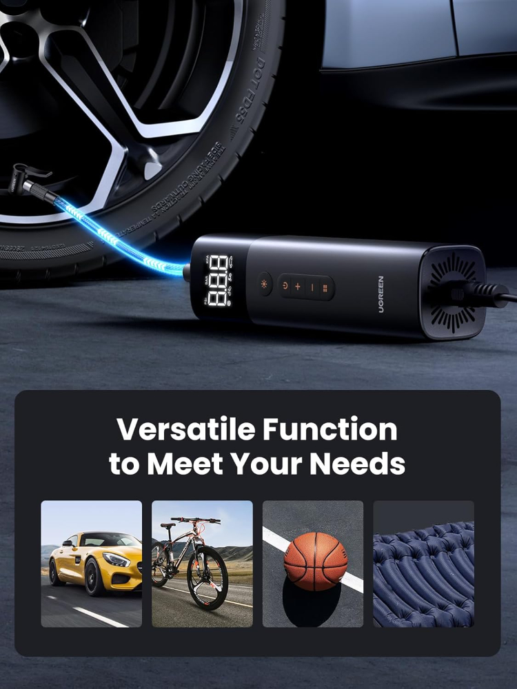 UGREEN Tyre Inflator Digital Car Tyre Pump 150 PSI 12V Tire Inflator with Inflation Tire Pressure Detection LED Light Portable Air Pump for Car Tires and Other Inflatables