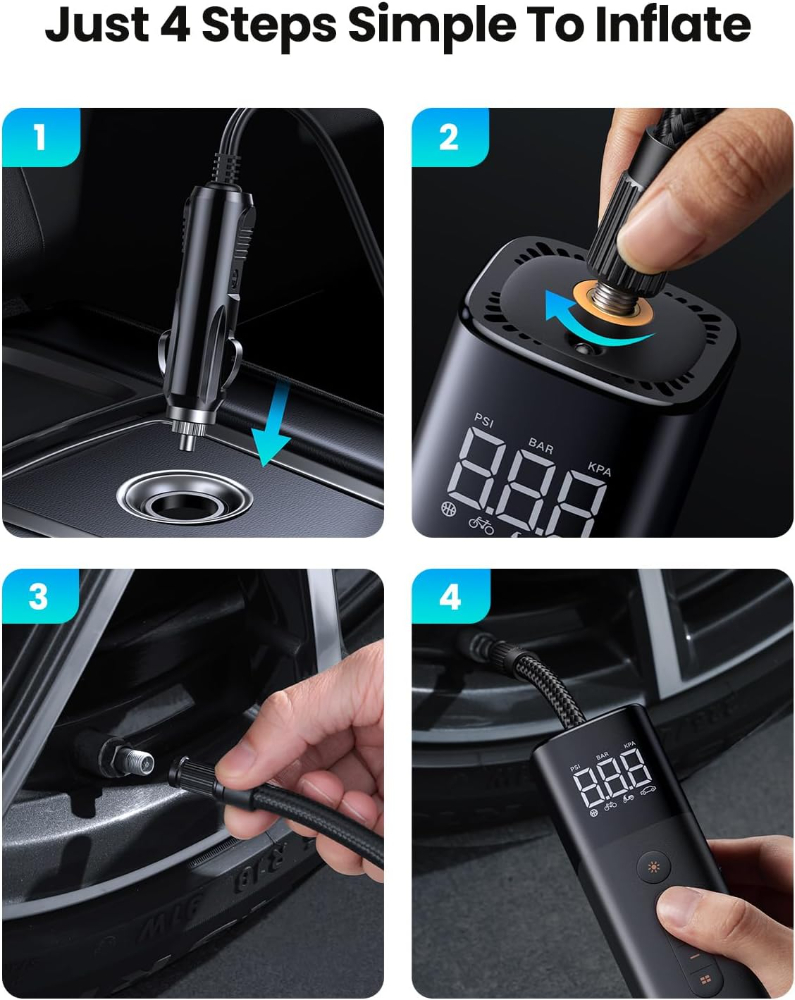 UGREEN Tyre Inflator Digital Car Tyre Pump 150 PSI 12V Tire Inflator with Inflation Tire Pressure Detection LED Light Portable Air Pump for Car Tires and Other Inflatables
