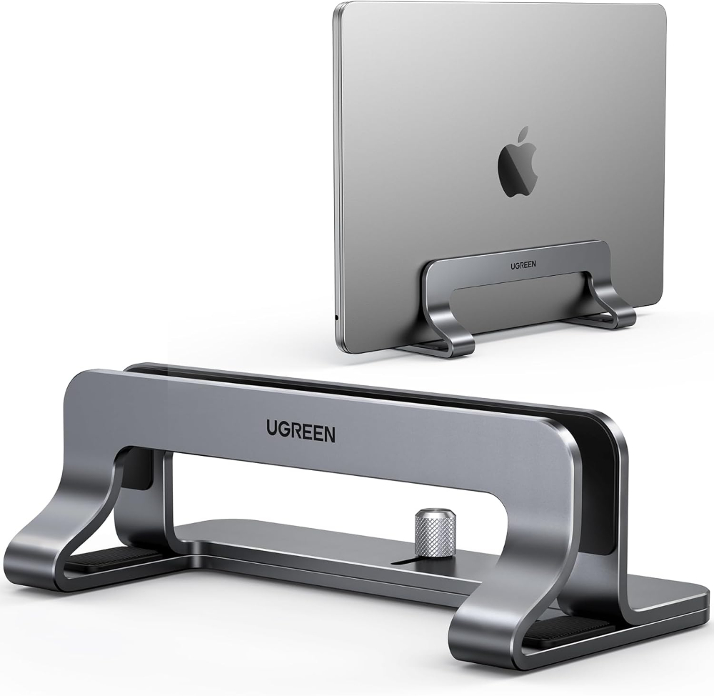 UGREEN Vertical Laptop Stand Holder for Desk Compatible with MacBook Pro, MacBook Air Stand Vertical Aluminum Adjustable for Up to 17.3 Inch Gaming Laptop, Gray