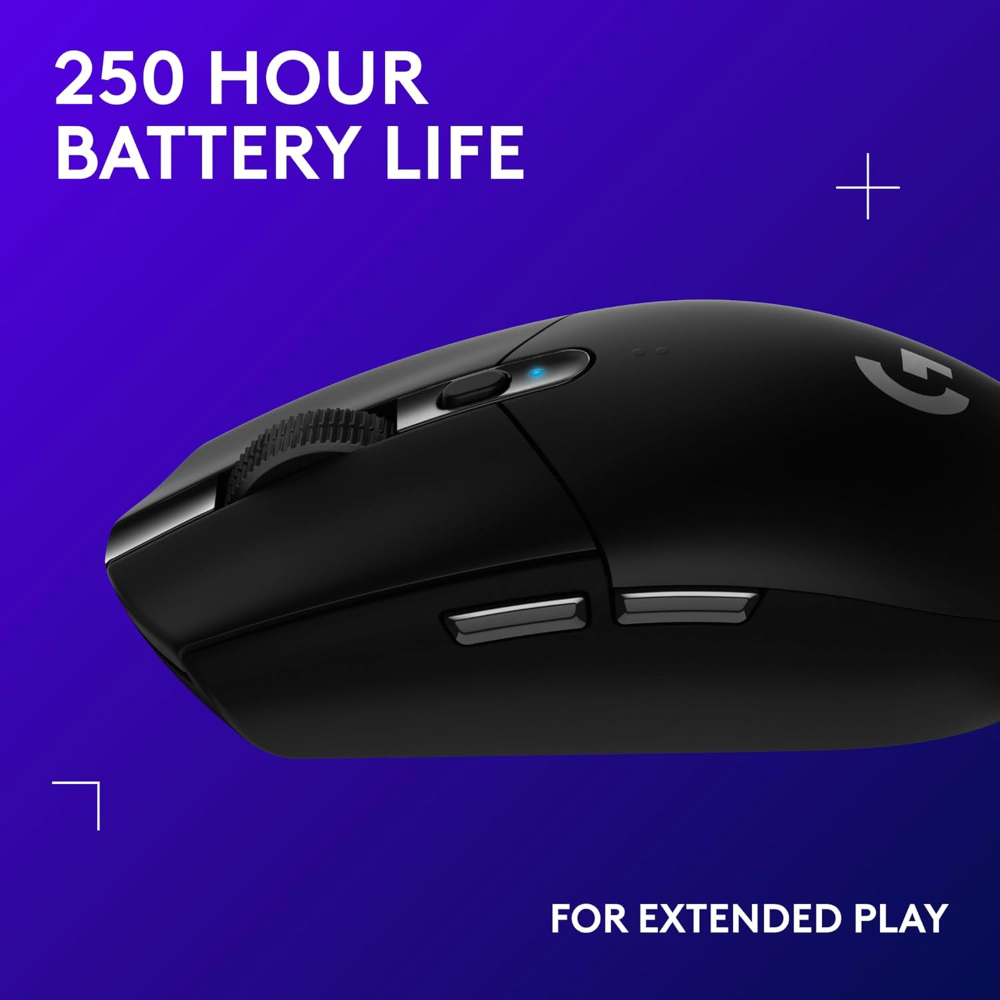 Logitech G305 Lightspeed Wireless Gaming Mouse, Hero Sensor, 12,000 DPI, Lightweight, 6 Programmable Buttons, 250h Battery, On-Board Memory, Compatible with PC, Mac - Black