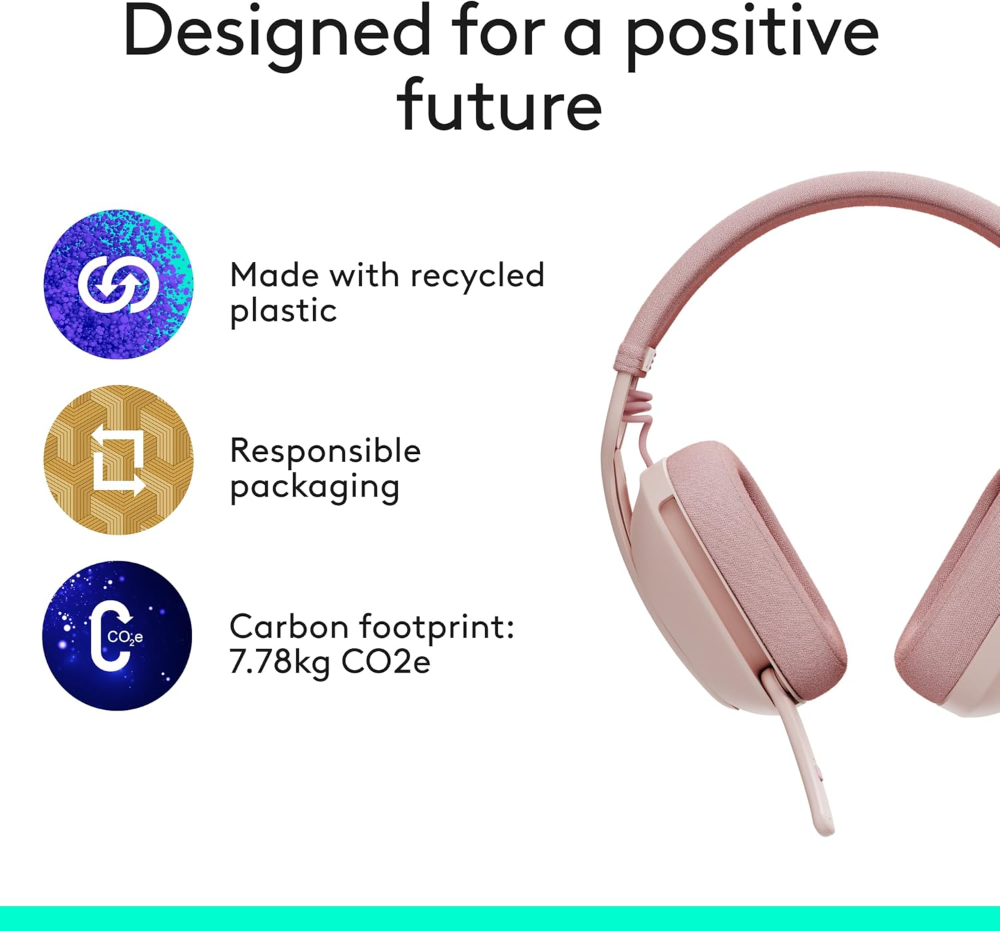Logitech Zone Vibe 100 Lightweight Wireless Over Ear Headphones with Noise Canceling Microphone, Advanced Multipoint Bluetooth Headset, Works with Teams, Google Meet, Zoom, Mac/PC - Rose