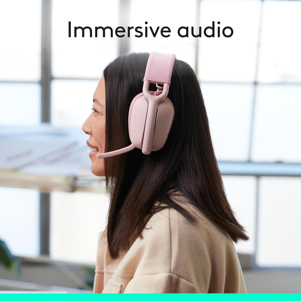 Logitech Zone Vibe 100 Lightweight Wireless Over Ear Headphones with Noise Canceling Microphone, Advanced Multipoint Bluetooth Headset, Works with Teams, Google Meet, Zoom, Mac/PC - Rose