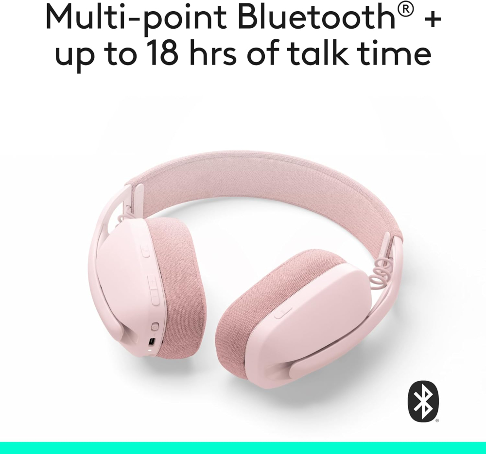 Logitech Zone Vibe 100 Lightweight Wireless Over Ear Headphones with Noise Canceling Microphone, Advanced Multipoint Bluetooth Headset, Works with Teams, Google Meet, Zoom, Mac/PC - Rose